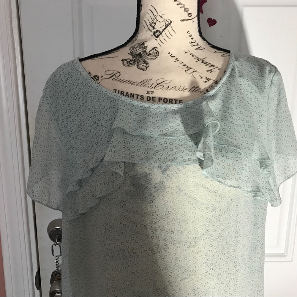 Blue & White sheer polka dot sleeveless Blouse